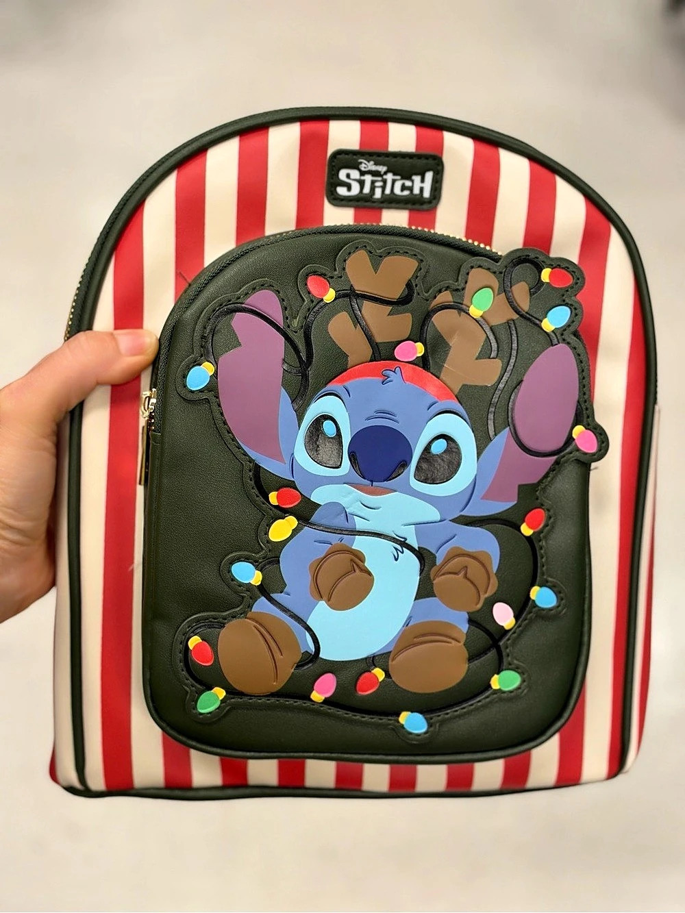 Disney Stitch Striped Backpack in Red & White Like New